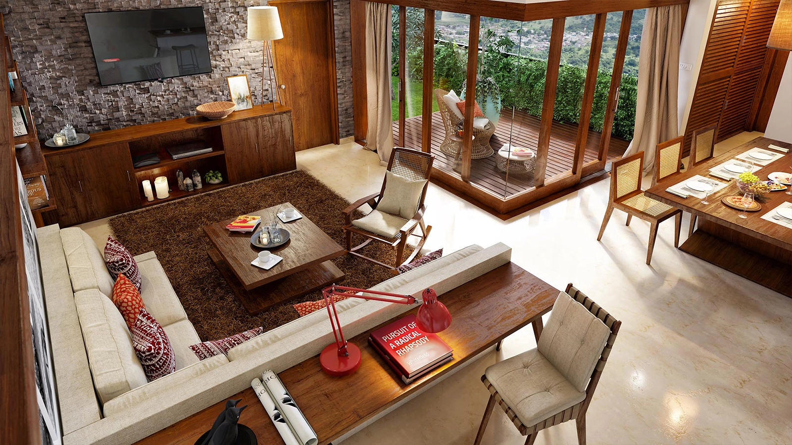 Total Environment Pursuit of a Radical Rhapsody Apartments living area with balcony